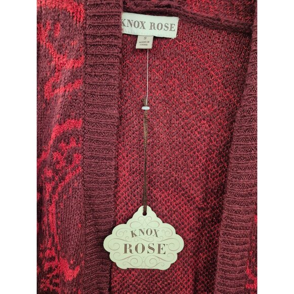 Women's Jacquard Long Sleeve Open Cardigan - Knox Rose Red, Red/Pink - Picture 3 of 5